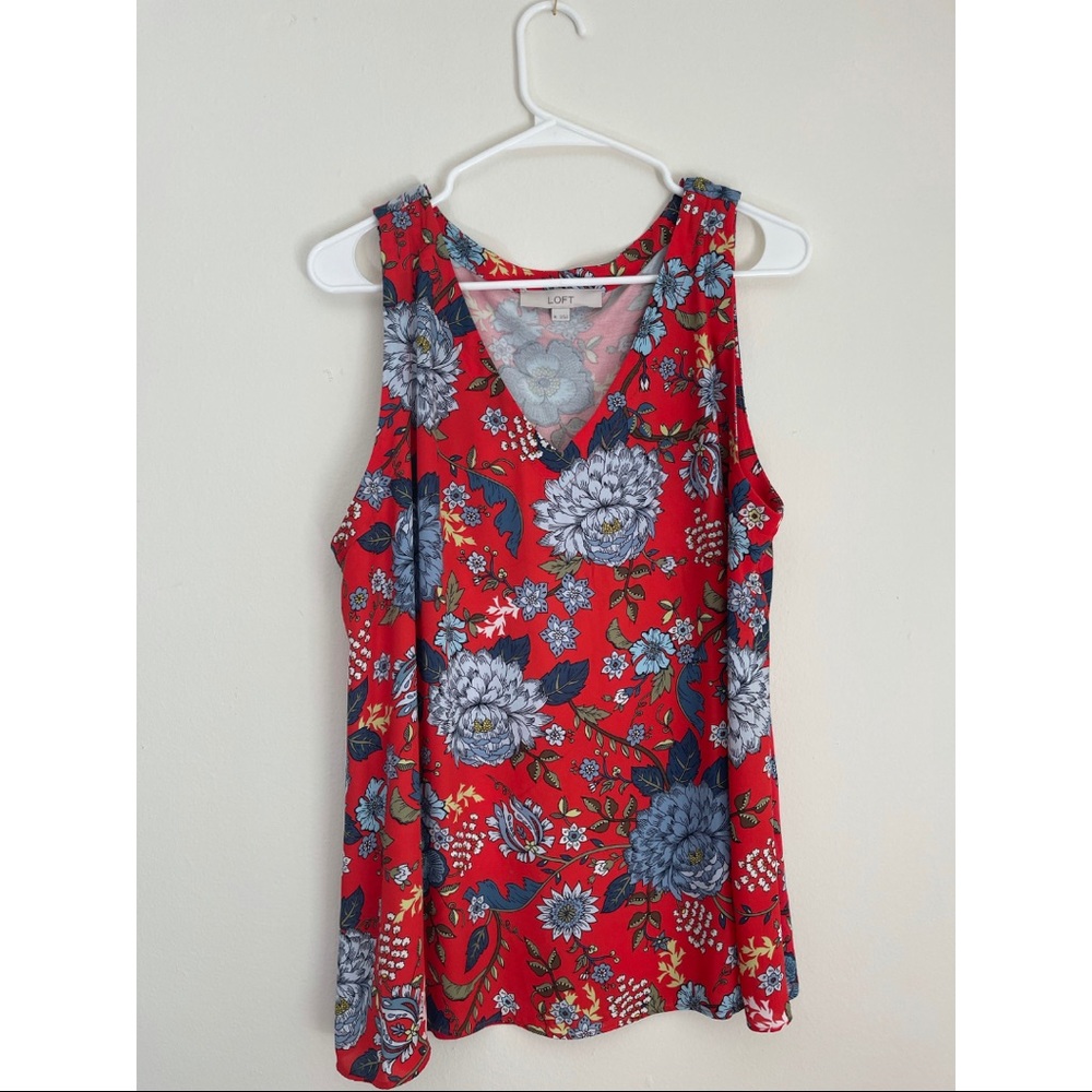 Ann Taylor Loft Red Floral Sleeveless Top